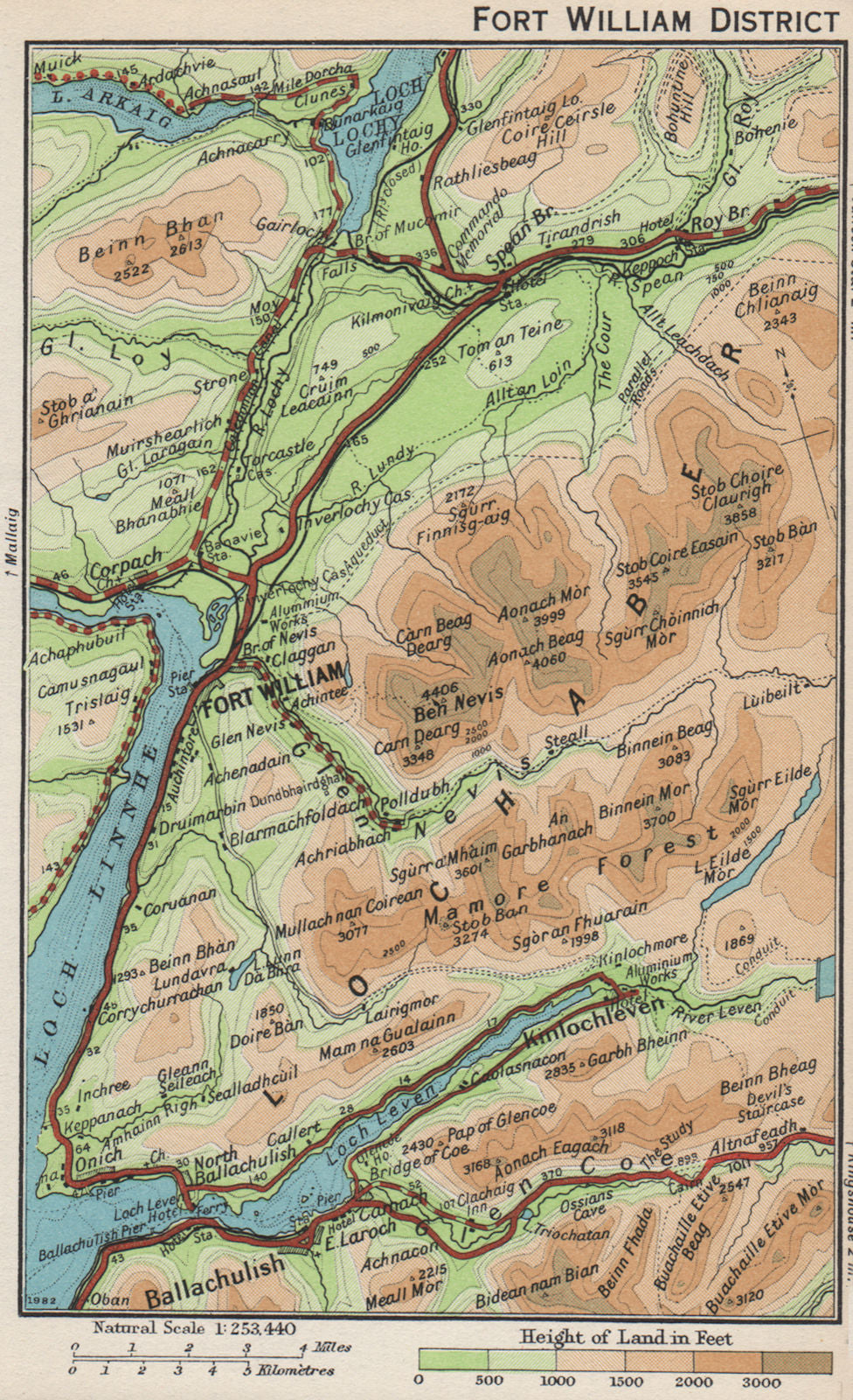 FORT WILLIAM DISTRICT. Vintage map plan. Ballachulish. Scotland 1959 old